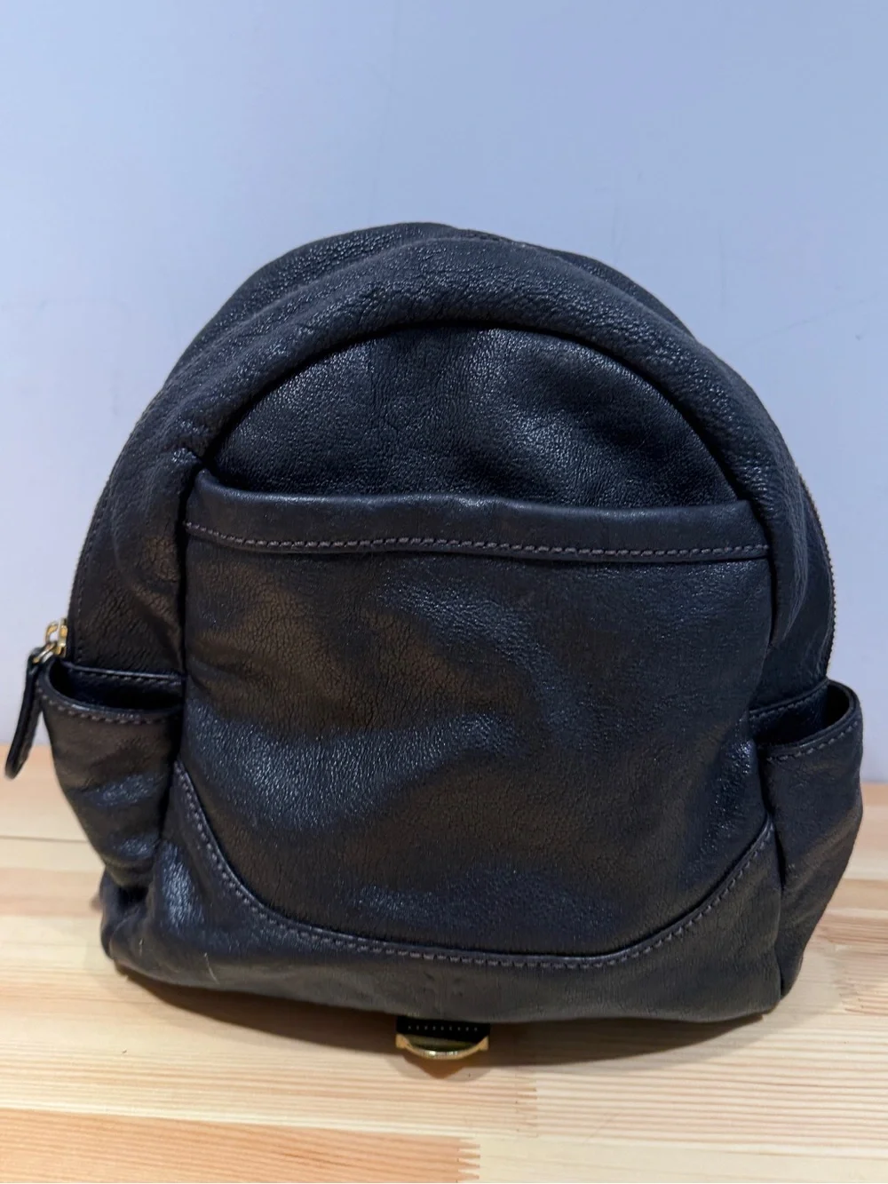 Frye Black Pebbled Leather Mini Backpack